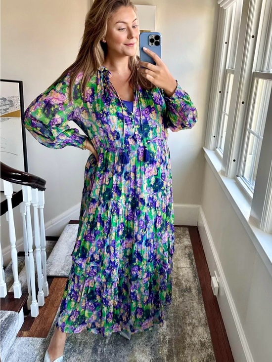 Anthropologie Dresses & Skirts - Anthropologie Marais Green and Purple Floral Tiered Maxi Dress size XL
